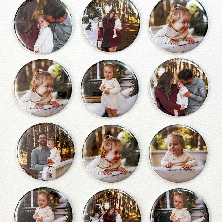 Set of personalized 2.25-inch round family photo magnets