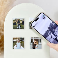 Personalized 2×2 NFC photo magnet that opens a digital link when tapped