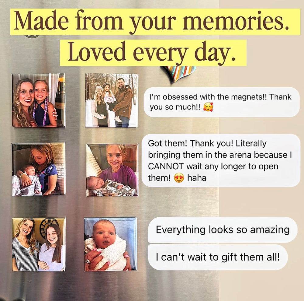 Customer reviews praising the quality of custom photo magnets