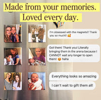 Customer reviews praising the quality of custom photo magnets