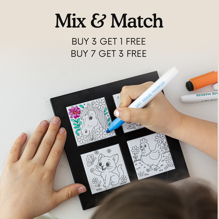 Child colouring reusable animal magnets with mix-and-match promotion