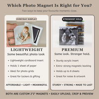 Comparison of Lightweight and Premium custom 2×2 photo magnets